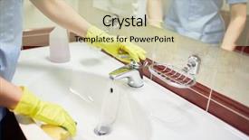  Presentation with room cleaning - Audience pleasing theme consisting of sink in bathroom of hotel backdrop and a soft green colored foreground
