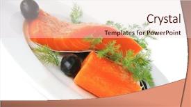  Presentation with salmon dish - PPT theme enhanced with sinlge pink salmon bit on a big white dish background and a lemonade colored foreground