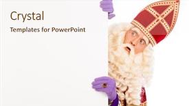  Presentation with dutch sinterklaas - Presentation theme with sinterklaas looking on advertisement isolated on white background dutch character of santa claus background and a sky blue colored foreground
