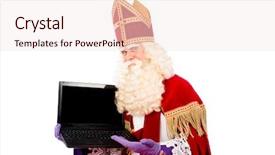  Presentation with dutch sinterklaas - Audience pleasing PPT theme consisting of sinterklaas with laptop isolated on white background dutch character of santa claus backdrop and a sky blue colored foreground