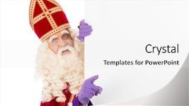  Presentation with dutch sinterklaas - Beautiful presentation featuring good-looking dark-haired man in his 30s smiling and looking happy casual portrait on black background backdrop and a dark gray colored foreground.