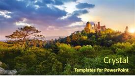  Presentation with pine trees - Presentation theme consisting of sintra-portugal-national-park background and a tawny brown colored foreground