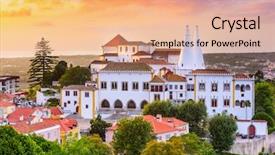  Presentation with city - Beautiful presentation theme featuring sintra portugal old city backdrop and a coral colored foreground
