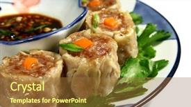  Presentation with dumpling - Beautiful slide set featuring siomai - close up of steamed pork backdrop and a  colored foreground