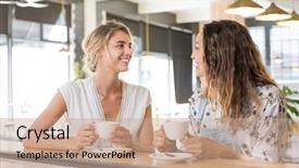  Presentation with women meeting - Beautiful slide deck featuring sipping a cup of capuccino backdrop and a coral colored foreground