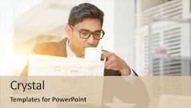  Presentation with office newspaper - Beautiful PPT layouts featuring sipping coffee and reading newspaper backdrop and a lemonade colored foreground