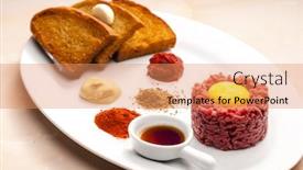  Presentation with steak - Colorful presentation enhanced with sirloin steak tartare backdrop and a coral colored foreground