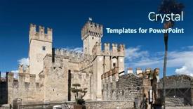  Presentation with region - Theme having sirmione-castle-lake-garda-lombardy background and a ocean colored foreground