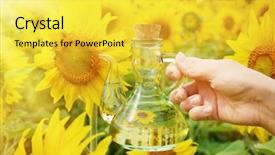  Presentation with sunflowers - Beautiful presentation design featuring sirupi - bottle of oil against sunflowers backdrop and a  colored foreground