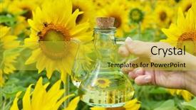  Presentation with sunflowers - Theme consisting of sirupi - bottle of oil against sunflowers background and a  colored foreground