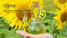  Presentation with sunflowers - Theme enhanced with sirupi - bottle of oil against sunflowers background and a  colored foreground