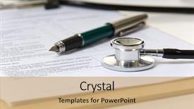  Presentation with clipboard stethoscope - Cool new presentation theme with health sistem - doctor's clipboard with stethoscope lying backdrop and a coral colored foreground