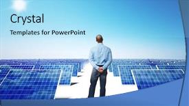  Presentation with solar panel - Presentation design featuring sistem saving electrical energy - lots of solar panel background and a arctic colored foreground