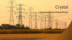  Presentation with towers - Slide deck having sistem saving electrical energy - many electric towers against dusk background and a blonde colored foreground