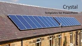  Presentation with photovoltaic - Audience pleasing presentation consisting of sistem saving electrical energy - roof mounted photovoltaic panel system backdrop and a light blue colored foreground