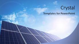  Presentation with solar panels - Audience pleasing theme consisting of sistem saving electrical energy - solar panels with blue sky backdrop and a  colored foreground