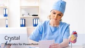  Presentation with trainee nurse sitting by female - Slide deck featuring sistema cardiovascular - young female doctor cardiologist sitting background and a light blue colored foreground