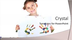  Presentation with kids hand prints paint - PPT theme having sistema nervioso - cute little girl with color background and a sky blue colored foreground