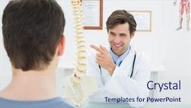  Presentation with spine - Presentation theme featuring sistema nervioso - male doctor explaining the spine background and a sky blue colored foreground