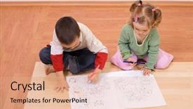  Presentation with tale - PPT theme with sister coloring the tale book background and a coral colored foreground