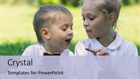  Presentation with sister - Presentation design enhanced with sister having fun eating chocolate background and a light blue colored foreground