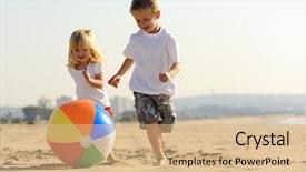  Presentation with beach ball - Slides enhanced with sister play with a beach background and a coral colored foreground