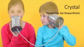  Presentation with speaking - Audience pleasing presentation consisting of telephone communication - brother and sister speaking backdrop and a yellow colored foreground