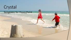  Presentation with sister - Presentation theme having sister through water at beach background and a light blue colored foreground