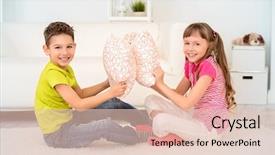  Presentation with family children - Slide set having sister together pillow fights family background and a lemonade colored foreground