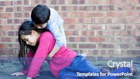  Presentation with sister - Cool new slide set with young man is walking through the city centre backdrop and a dark gray colored foreground