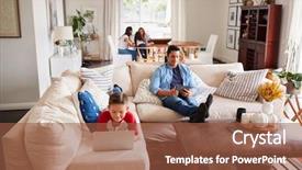  Presentation with teen - Amazing PPT theme having sisters - pre-teen boy lying on sofa backdrop and a tawny brown colored foreground