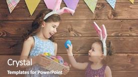  Presentation with easter basket - Audience pleasing PPT theme consisting of sisters girls are holding basket backdrop and a coral colored foreground