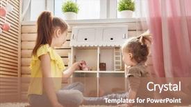  Presentation with play kids - Presentation theme having sisters girls play with doll background and a coral colored foreground