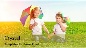  Presentation with park - PPT theme featuring sisters in the green garden background and a  colored foreground