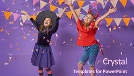  Presentation with purple wall - Presentation theme with sisters on halloween funny kid background and a violet colored foreground
