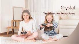  Presentation with two cute sisters playing - Theme consisting of sisters playing games with joystick background and a lemonade colored foreground