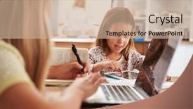  Presentation with computers - Colorful presentation theme enhanced with sisters spending time together backdrop and a coral colored foreground