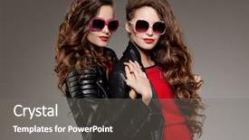  Presentation with two people talking - Presentation theme with sisters twins in hipster sun background and a gray colored foreground