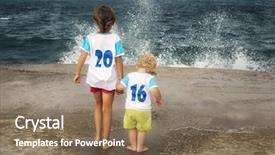  Presentation with walk - PPT layouts consisting of sisters walk along the beach background and a  colored foreground