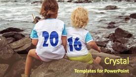  Presentation with two cute sisters playing - Colorful PPT layouts enhanced with sisters walk along the beach backdrop and a  colored foreground