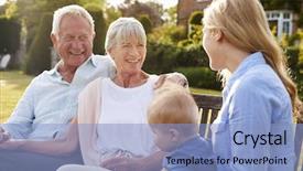  Presentation with grandparents - Audience pleasing PPT theme consisting of sit outdoors with baby grandson backdrop and a light blue colored foreground