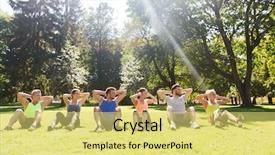  Presentation with group fitness - Beautiful presentation theme featuring sit-ups at boot camp backdrop and a yellow colored foreground