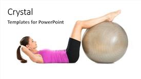  Presentation with young sing woman singing young - Theme with sit ups with pilate ball background and a white colored foreground