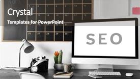  Presentation with workplace - Presentation theme consisting of site analysis - seo technology concept modern workplace background and a tawny brown colored foreground