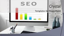  Presentation with workplace - Colorful presentation theme enhanced with site analysis - seo technology concept modern workplace backdrop and a light gray colored foreground