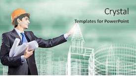  Presentation with media - Slide set having site analysis - young man engineer touching icon background and a soft green colored foreground