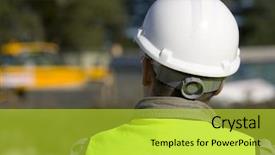  Presentation with safety construction - Colorful presentation enhanced with site and dressed in safety backdrop and a yellow colored foreground