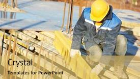  Presentation with concrete construction - Amazing presentation design having construction worker at construction site assembling falsework for concrete pouring backdrop and a yellow colored foreground