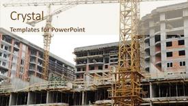  Presentation with construction cranes - PPT layouts enhanced with site buildings under construction background and a lemonade colored foreground