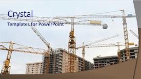  Presentation with construction cranes - Colorful PPT theme enhanced with site buildings under construction backdrop and a sky blue colored foreground